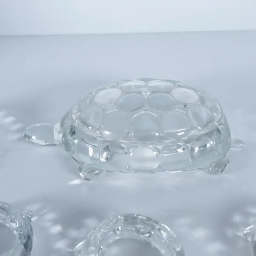 Vintage Clear Glass Turtle Ashtray Set of 6 - Large with Top & 5 Small ashtrays